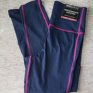 Miraclesuit Performance Leggings in Navy with Pink Trim
